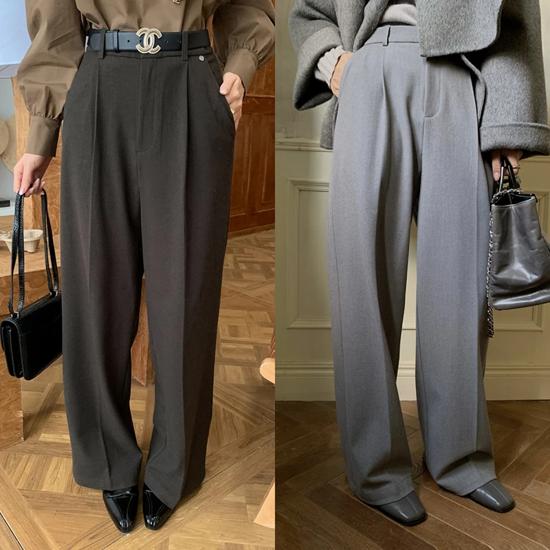 老钱职场西装裤 高密绒感重工腰贴高腰显瘦直筒裤休闲裤 QK244017