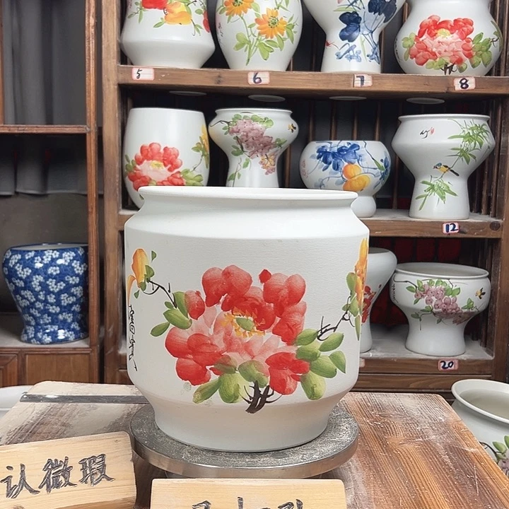 摆件电饭煲红牡丹新款陶瓷