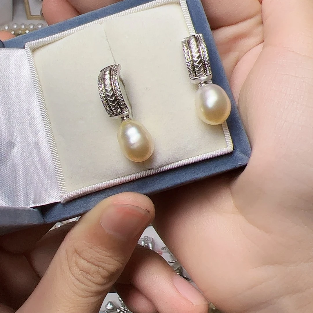 海水珍珠耳饰银S925镶嵌