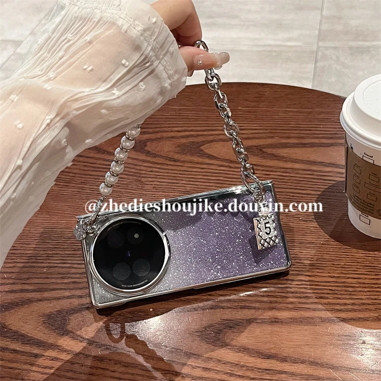 适用vivoxfold5手机壳新款xfold5高级闪粉手提链全包铰链壳膜一体