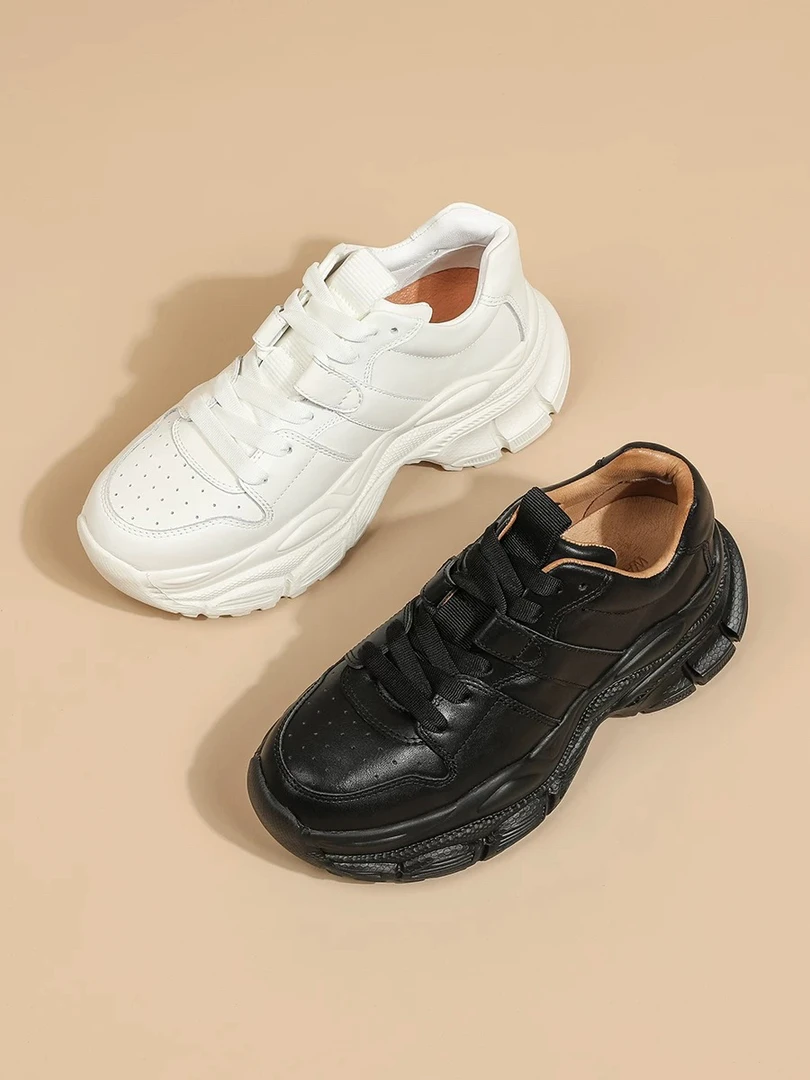 韦恩Wayne Flex透气轻便厚底小白鞋女百搭显瘦休闲老爹鞋银色3075