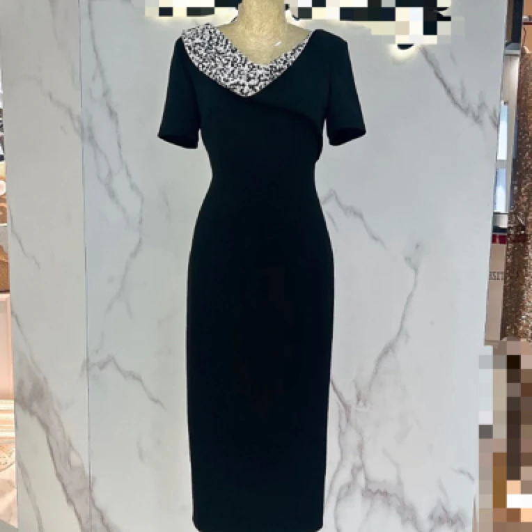 【多多】Song 歌家新款曜石黑宴会场合精致钉珠片礼服裙G2505