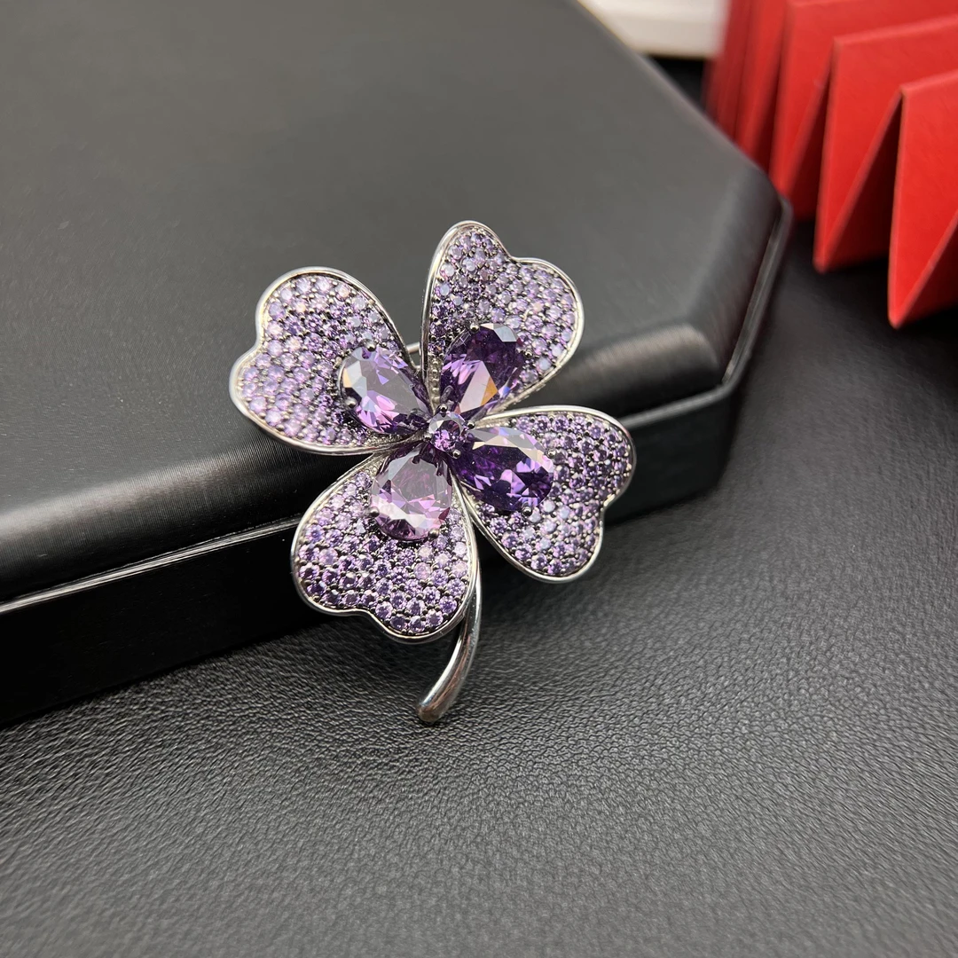 铜合金合成锆石胸针 1221紫色幸运草胸针