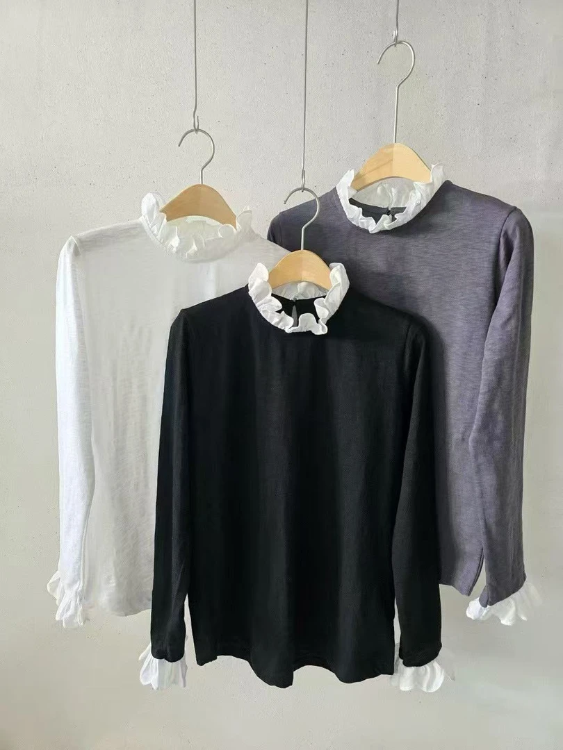 吸引你韩国纯棉法式拼接时尚打底衫