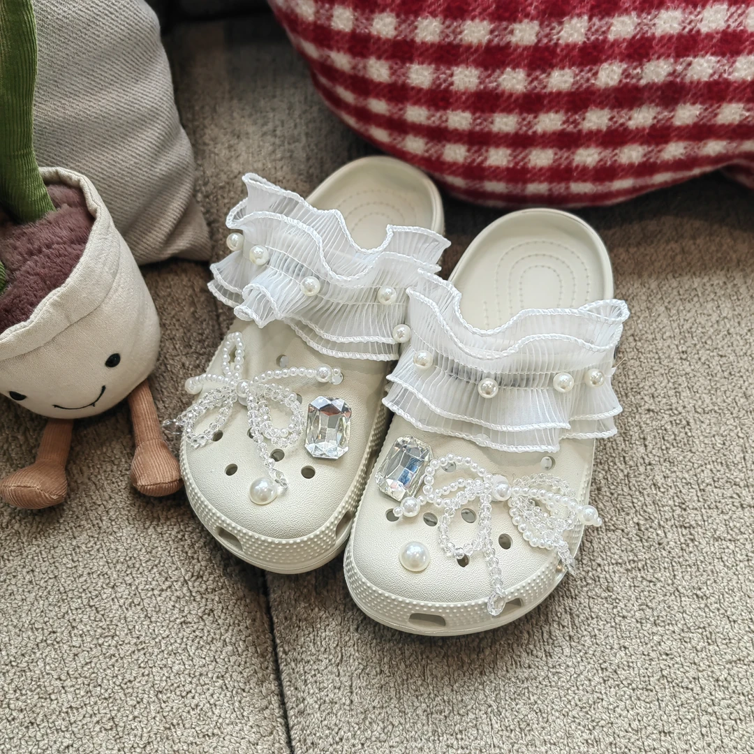 DearCandy亲子满钻亮闪洋气蝴蝶结软底时尚休闲洞洞鞋