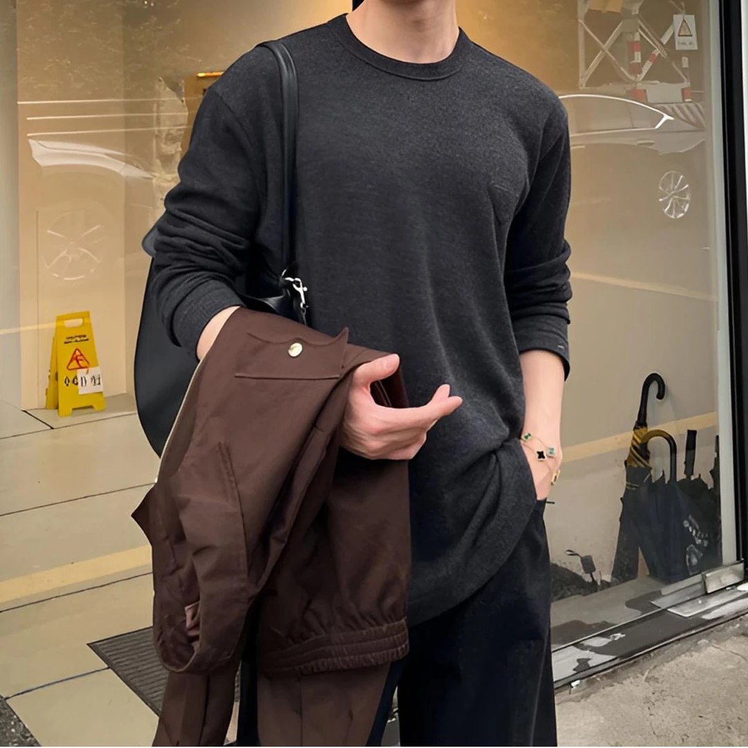 意卡伦萨春秋休闲针织圆领长袖男士毛衣SM11915