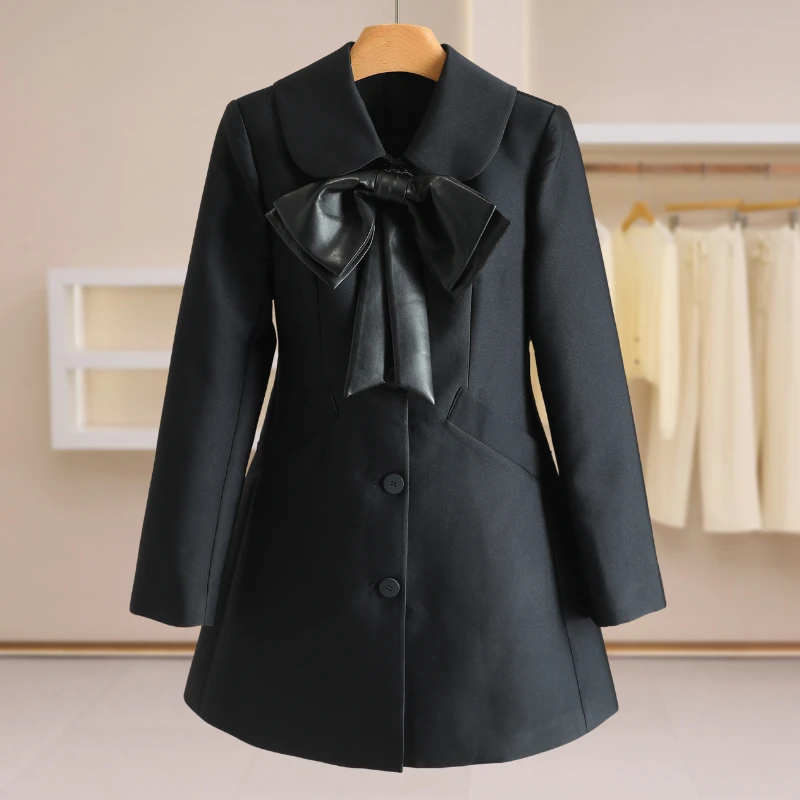 F7689-【桌】蝴蝶结中长款外套#ZJW58W002