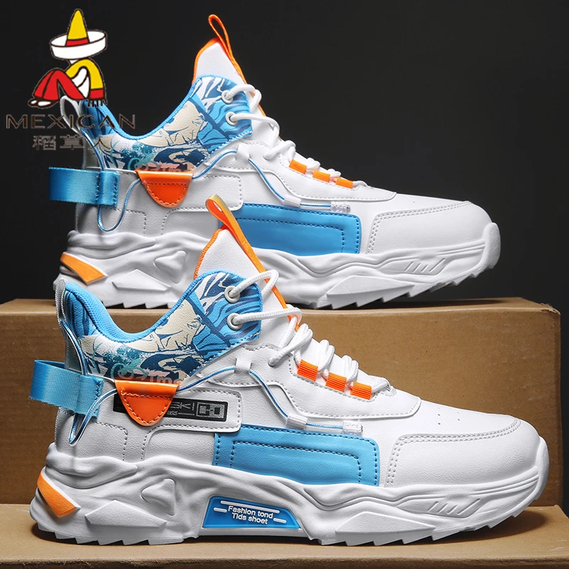 稻草人男鞋秋冬季皮面防滑爆款潮鞋青少年潮流运动风高帮休闲鞋男