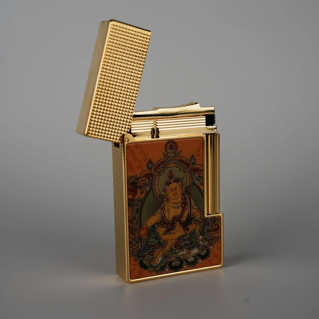 calories（柚子）卡路黄财神铜充气侧滑朗声钢音打火机男士经典