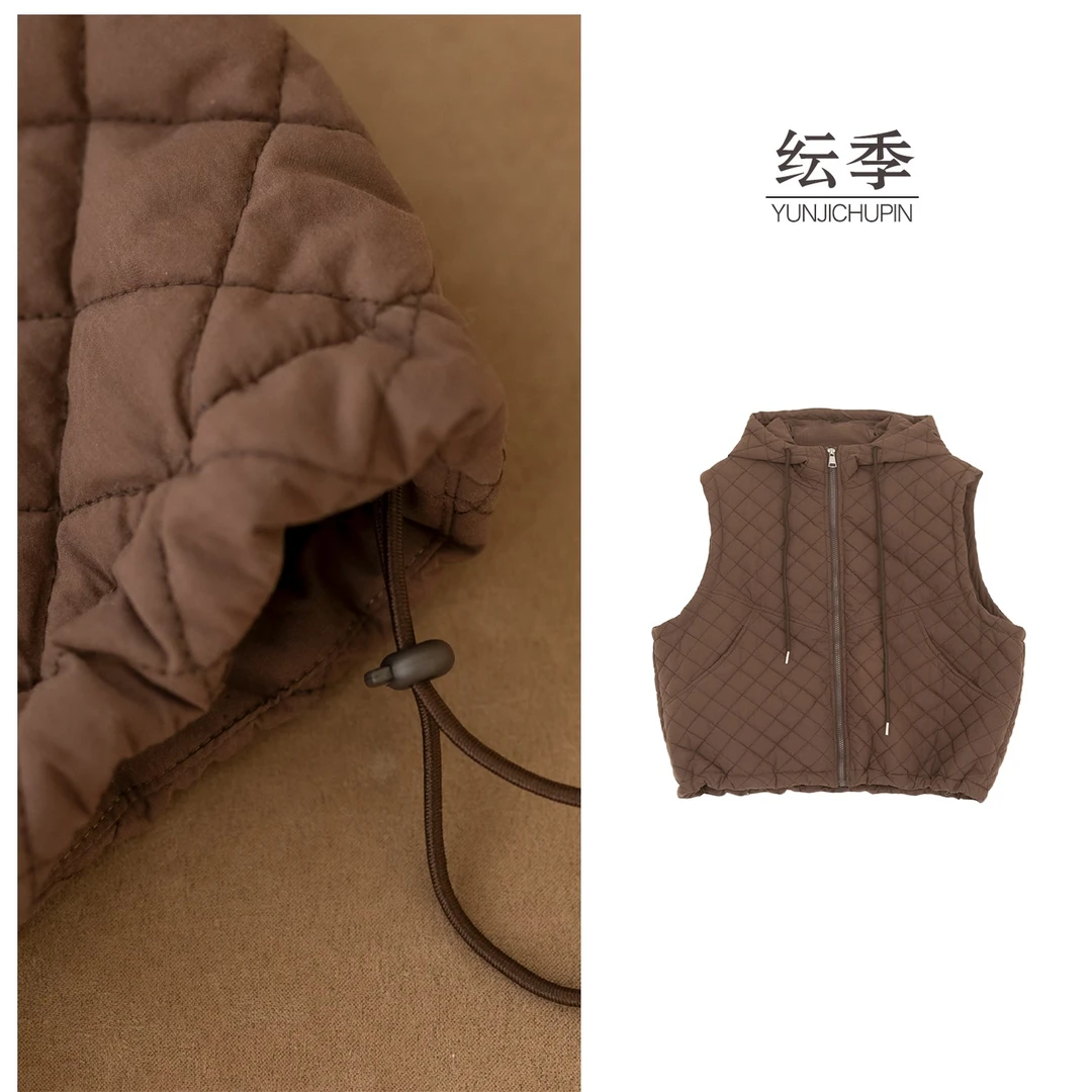 【纭季原创】衣长60 连帽菱形格夹棉宽松休闲通勤马夹女装D251666