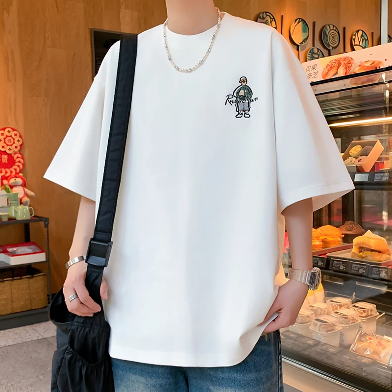 青少年夏季刺绣T恤休闲潮流半袖印花潮流短袖t恤短袖韩版宽松