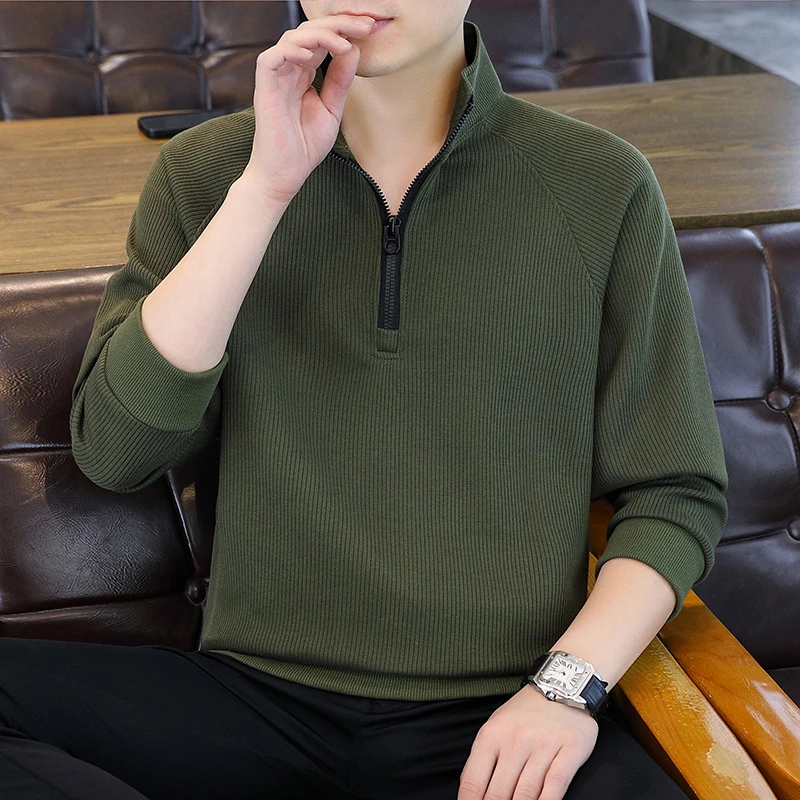 立领针织卫衣男款半拉链长袖秋冬季男士保暖内搭卫衣帅气宽松卫衣