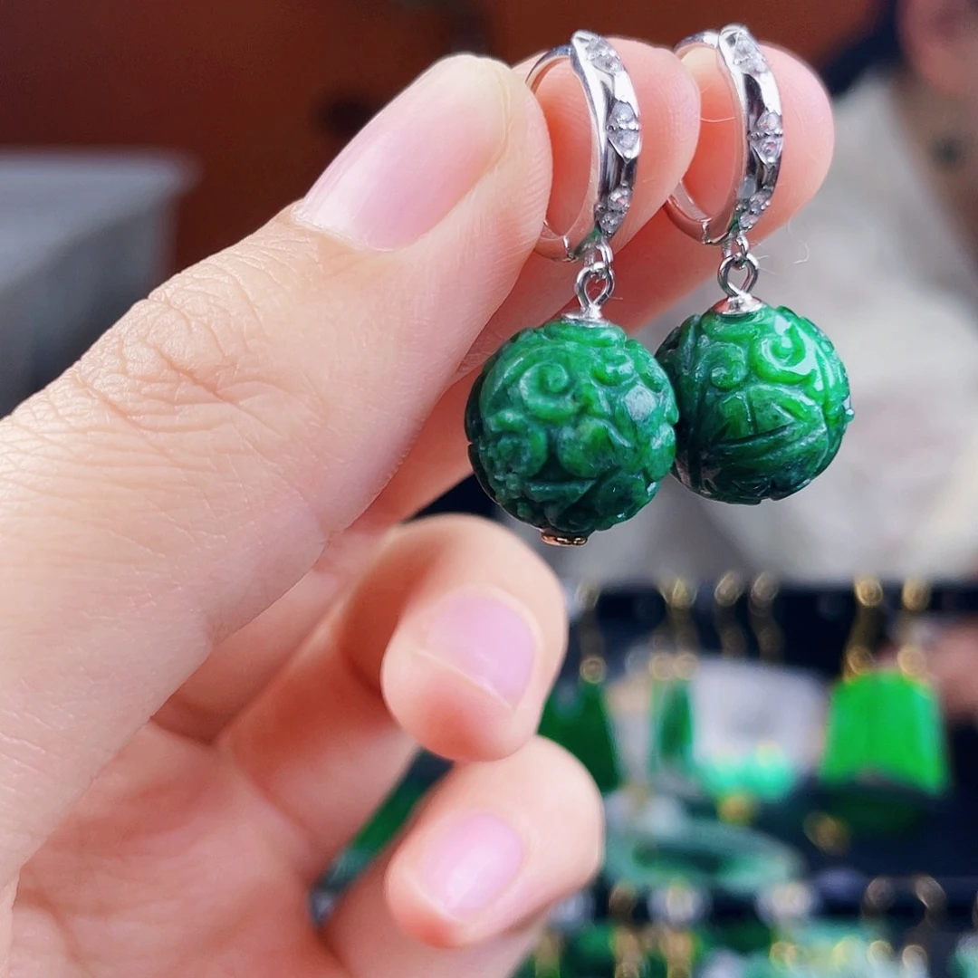 翡翠银S925镶嵌耳饰饰品