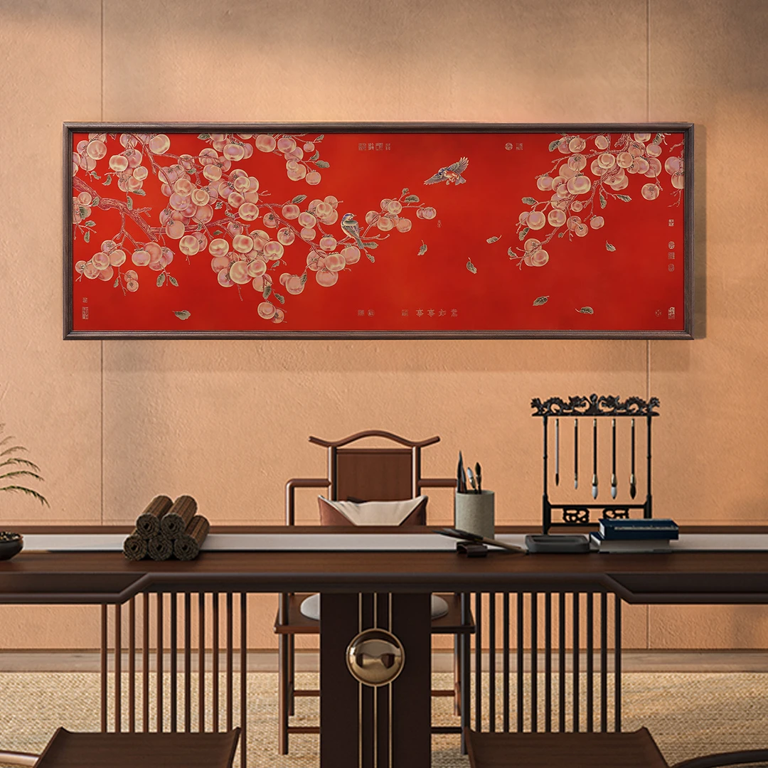 《事事如意-鎏金款》沙发背景墙装饰画柿子图餐厅茶室墙壁黄铜挂画