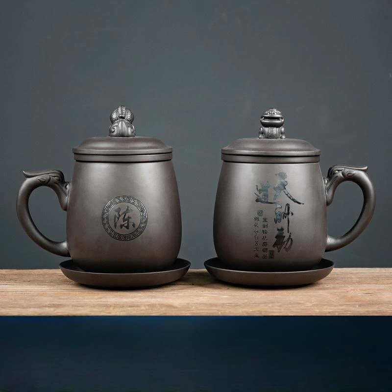 定制刻字大容量男士紫砂办公室水杯办公杯泡茶杯带盖过滤百福心经