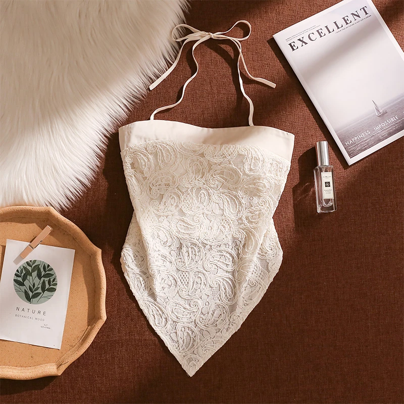 法式蕾丝挂脖吊带背心女夏外穿性感美背纯欲辣妹打底无袖露肩上衣