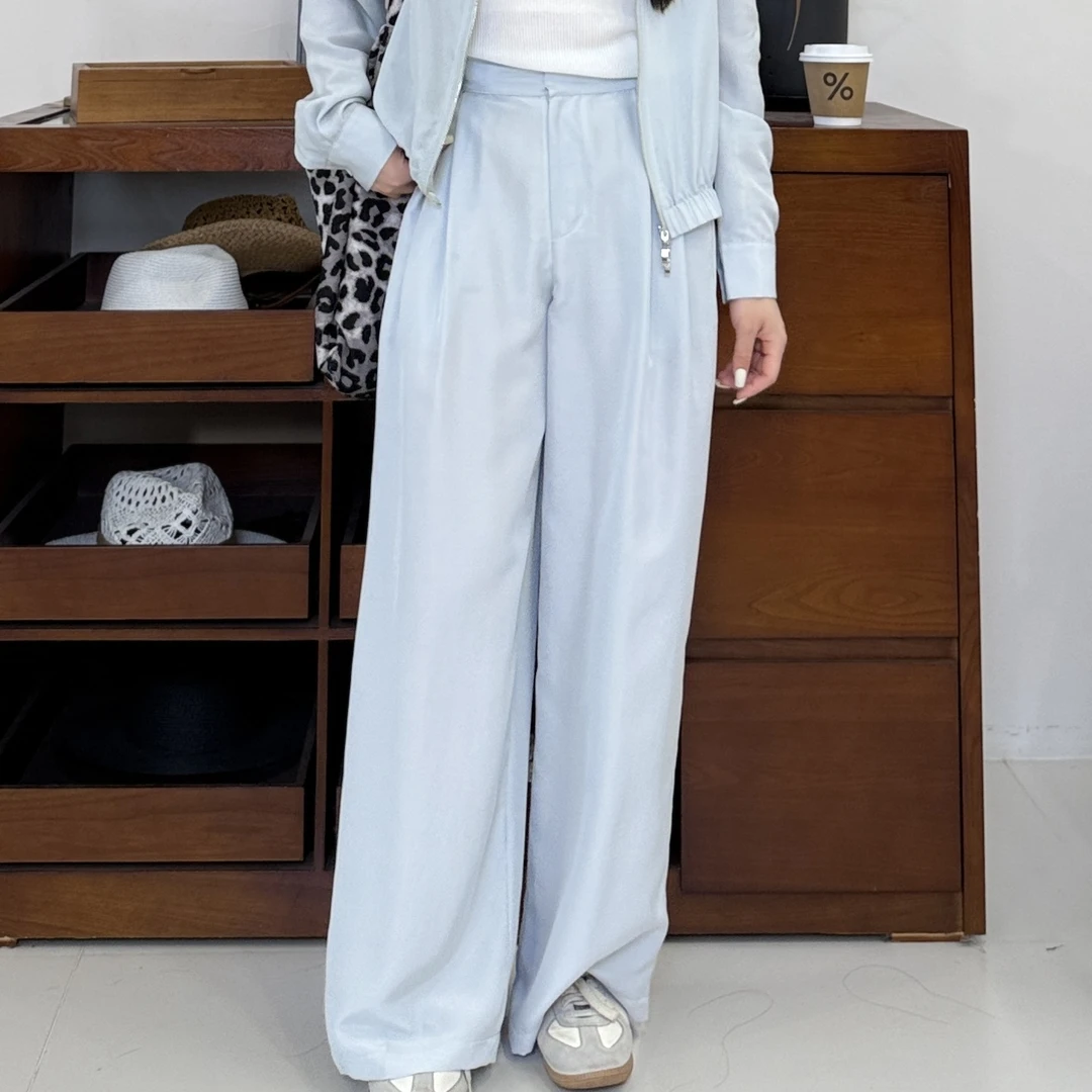 100桑蚕丝丨15姆米砂洗电力纺松紧腰直筒长裤-MY5945