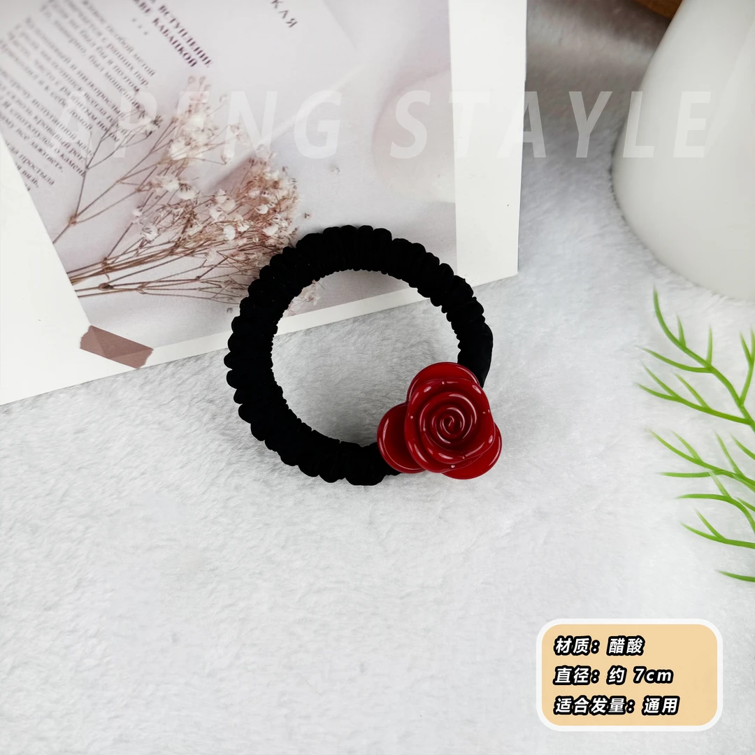 2698简约气质醋酸玫瑰花面膜发圈扎头头绳