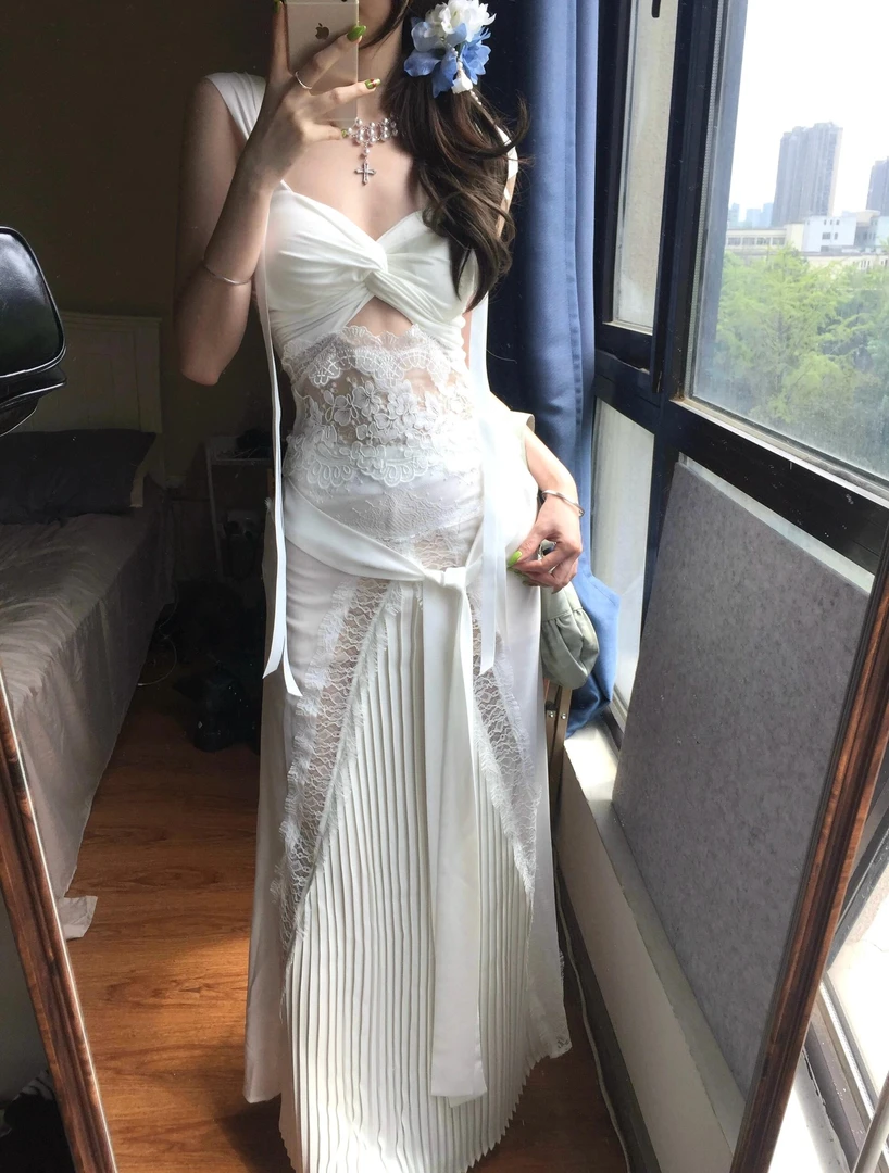 纯欲辣妹御姐露肩重工胸衣吊带蕾丝吊带上衣女+高腰镂空半身裙