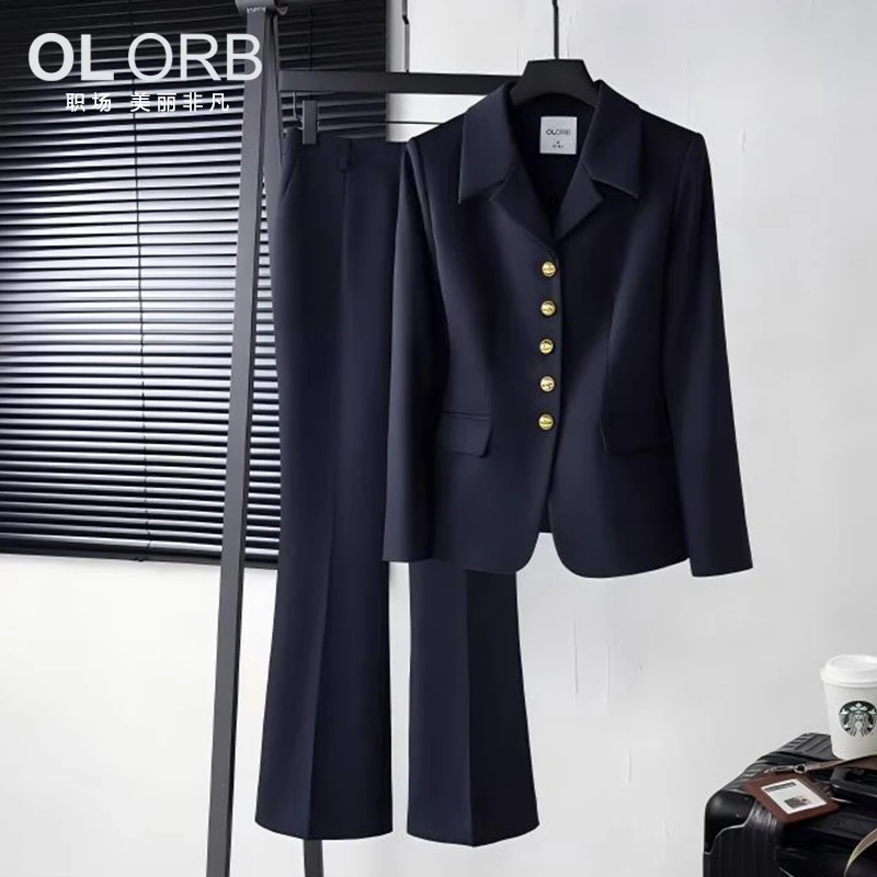 藏青色西装套装女小个子高级感春秋2025新款面试正装职业工装外套