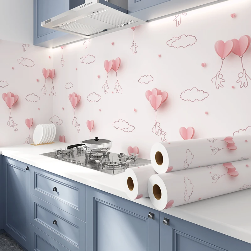 厨房防油贴纸贴膜耐高温橱柜用粉色防水墙纸壁纸自粘灶台台面墙贴