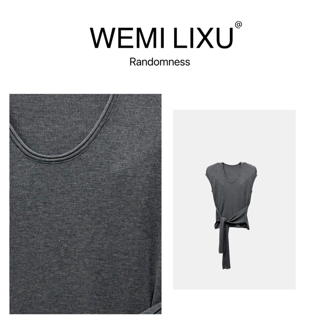 WEMI LIXU“艺术家”初夏时尚设计师款百搭女装无袖冰丝针织衫1019