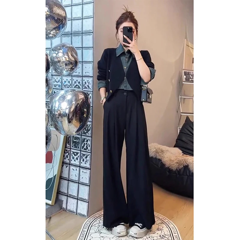 入秋搭配一整套高级感时尚减龄气质小香风假两件针织开衫两件套裤