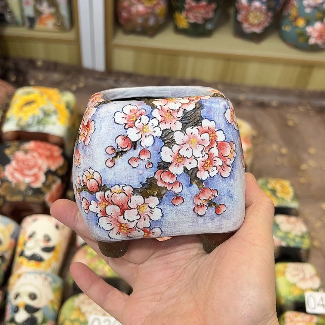景德镇炫彩手绘陶瓷花盆