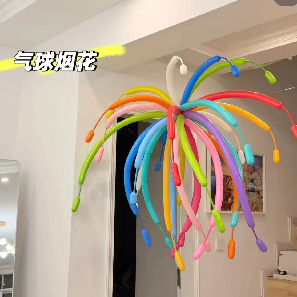 结婚多巴胺七彩喜字贴婚房布置背景墙套装彩虹长条气球装饰