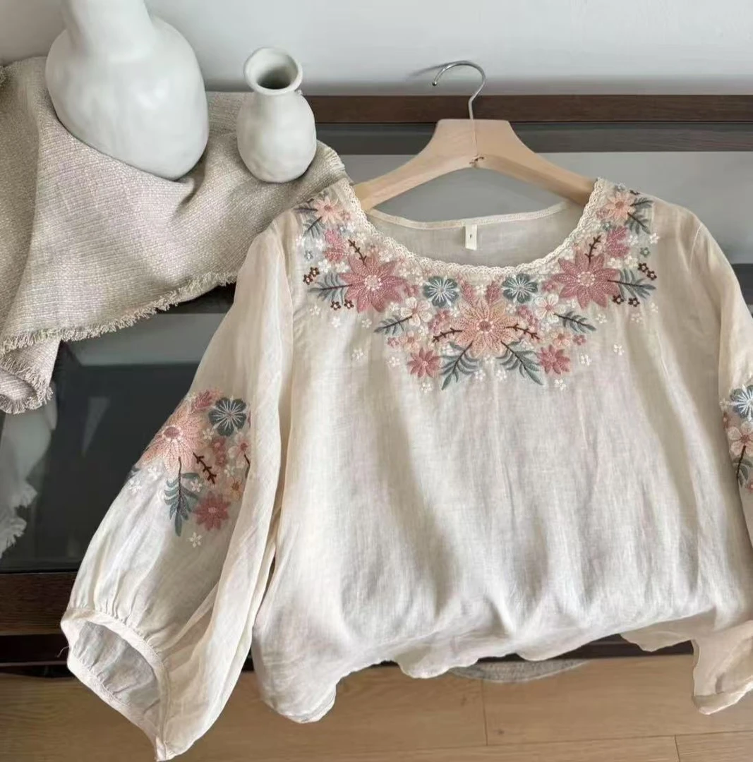 【花浠韵】新中式国风夏季百搭衬衫高级感复古圆领休闲上衣