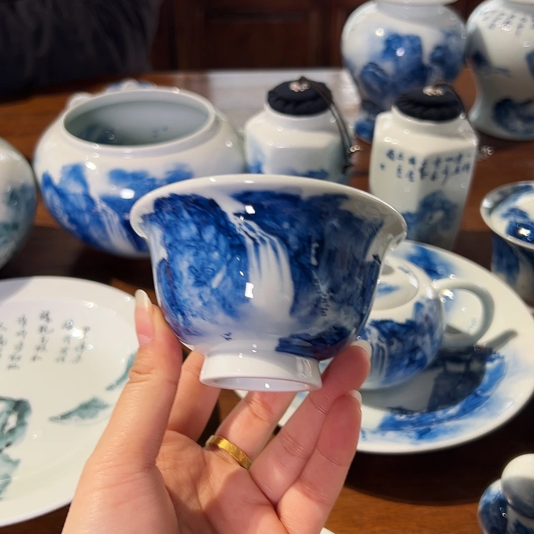 d***n青花手绘山水主人杯