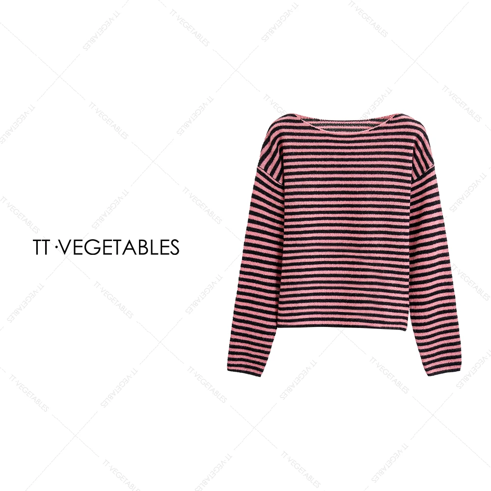 TT・VEGETABLES【序白】罗珊 羊毛针织衫休闲毛衣撞色条纹上衣521758