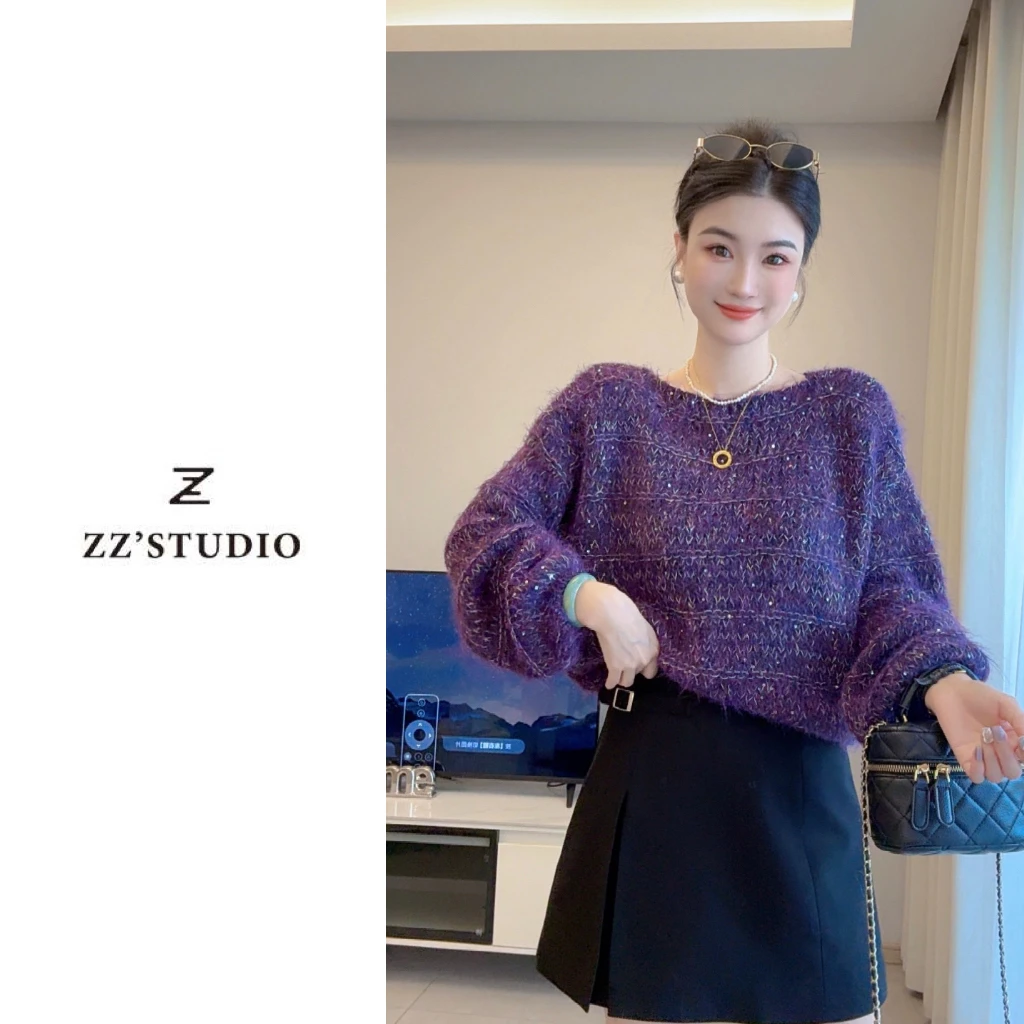 郑郑定制#早秋新款高端亮丝气质慵懒风软糯宽松遮肉显瘦针织衫826