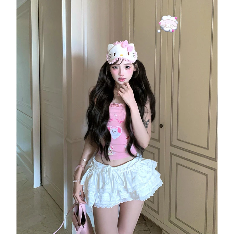 2025年夏季新款chic网红同款减龄甜辣少女感吊带上衣配蛋糕半身裙