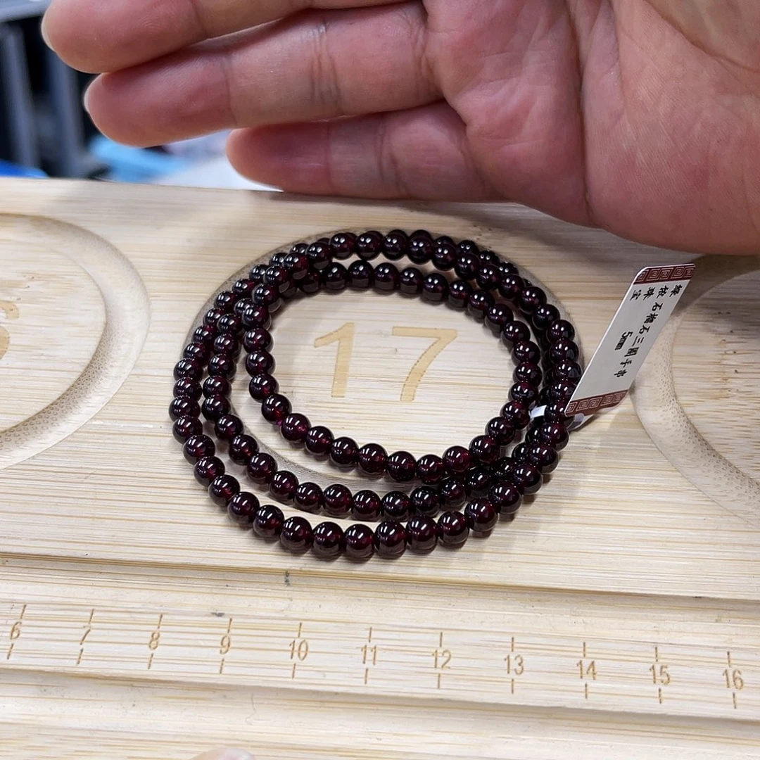 手链未镶嵌石榴石石榴石三圈手串5mm