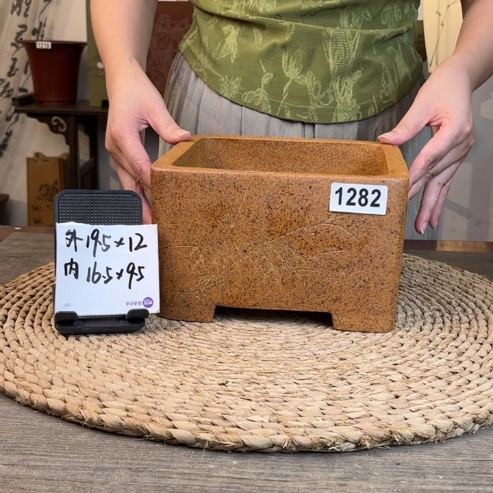 紫砂花盆 放漏特惠柴烧刻绘一颗印1282
