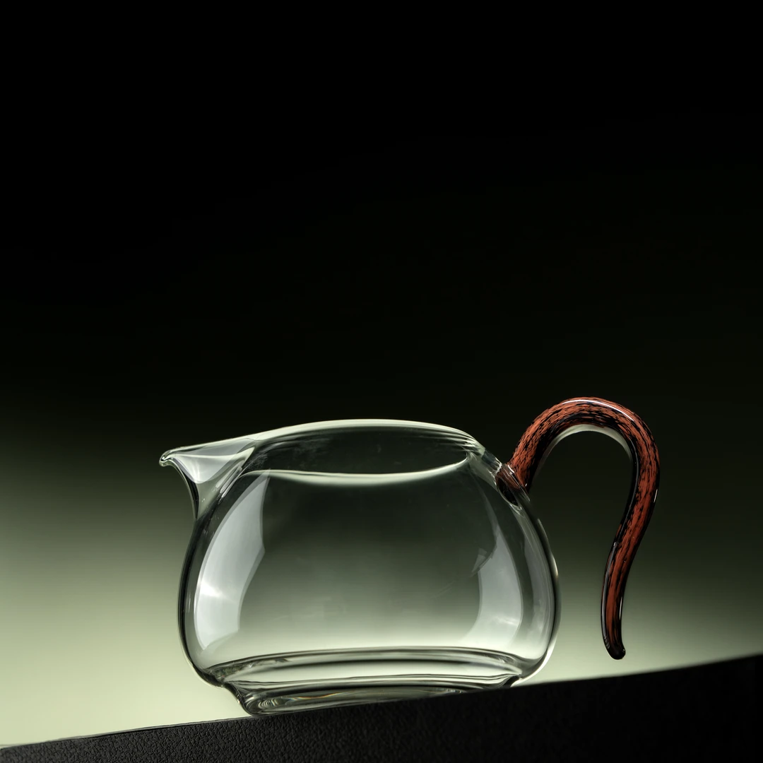 景德镇玻璃茶具流光桃木纹大号防烫木把高档手把公道杯公道杯玻璃