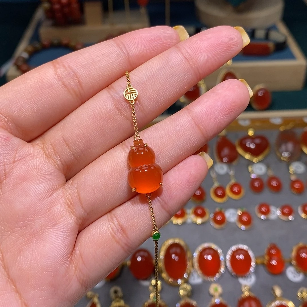 糖***糖南红玛瑙18K金镶嵌手链