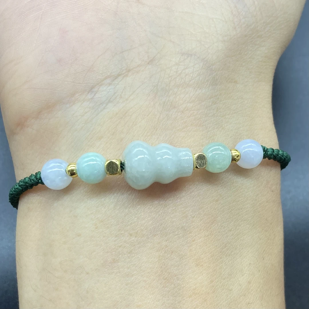 天然翡翠葫芦手链纯手工编织可调节福禄双全精美时尚男士女士可戴