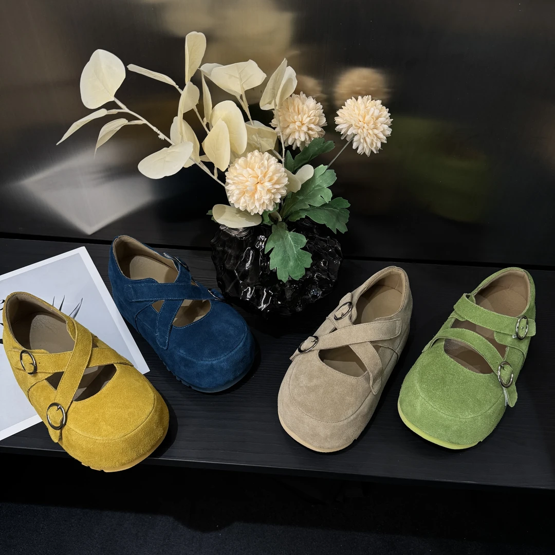 油画风百搭松糕厚底玛丽珍方口交叉带休闲鞋811-12