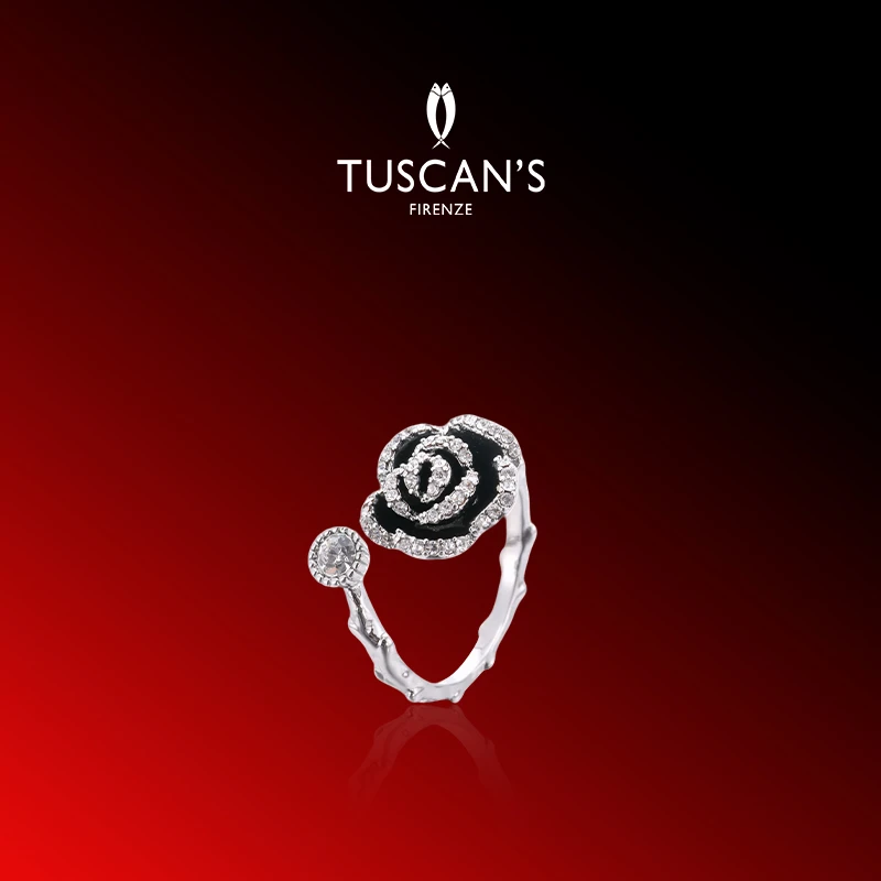 TUSCAN'S 铜合金合成锆石戒指 轻奢气质复古花朵时尚开口戒