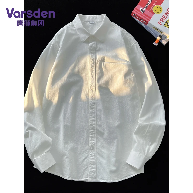 唐狮集团Varsden纯色潮牌日系中性风秋季长袖衬衫简约百搭上衣男