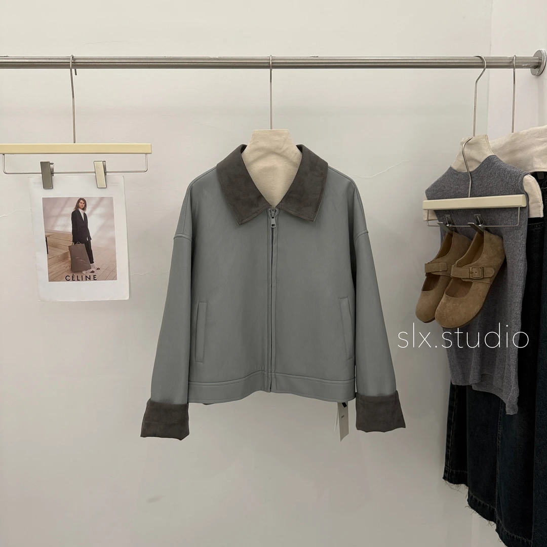 slx@ 88296 翻领拉链皮衣