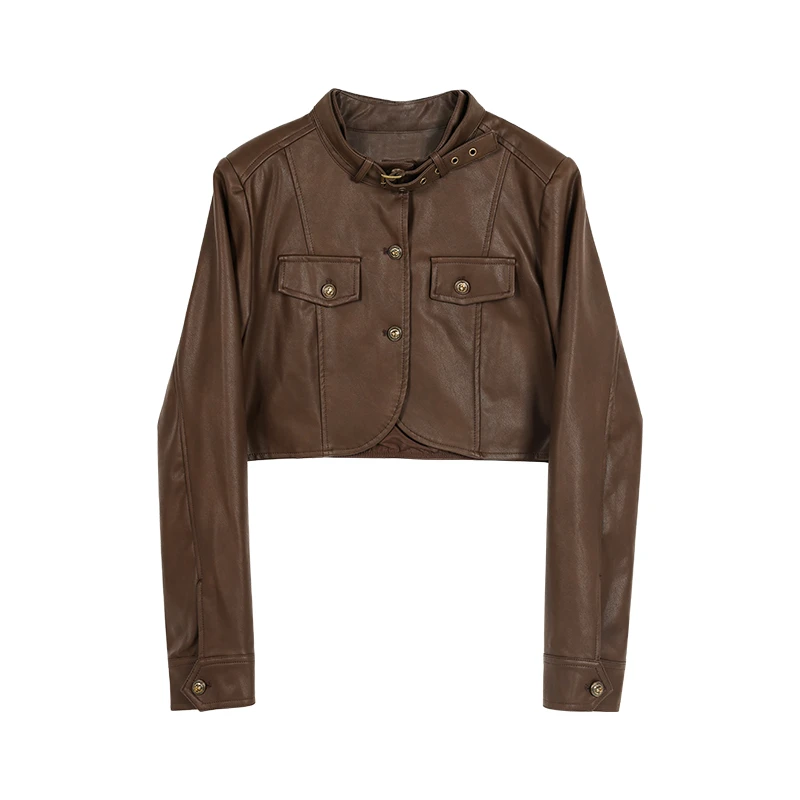 【品牌撤柜款ZB】法式高级感气质连衣裙秋冬复古皮衣外套女LXN32260