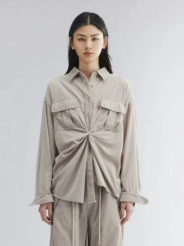 UOOYAA/乌丫2025秋季新款「随便穿」灯芯绒扭结工装衬衫1799