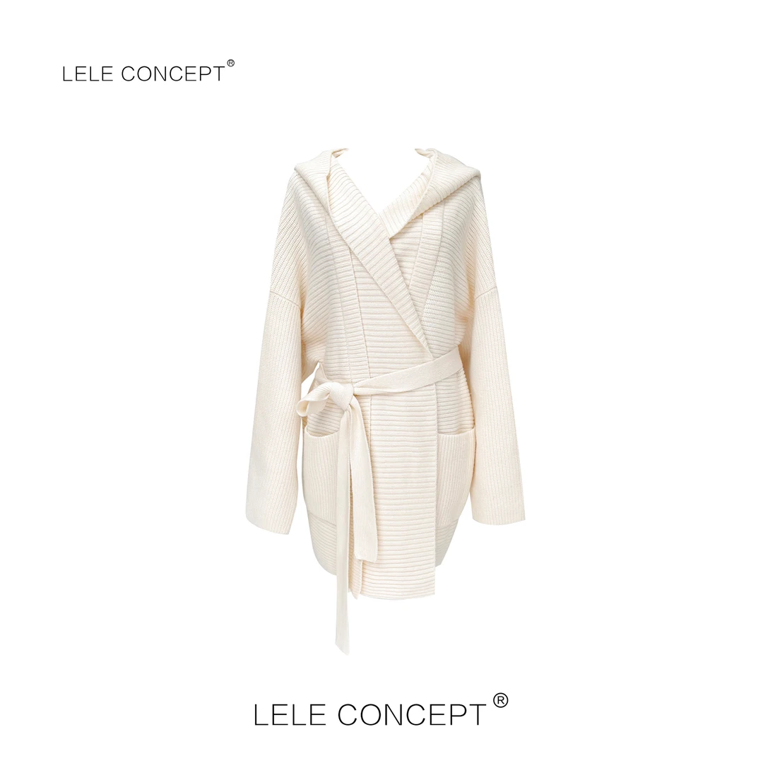 LELE CONCEPT丨「漾」轻奢时装设计款腰带连帽针织外套Y0435