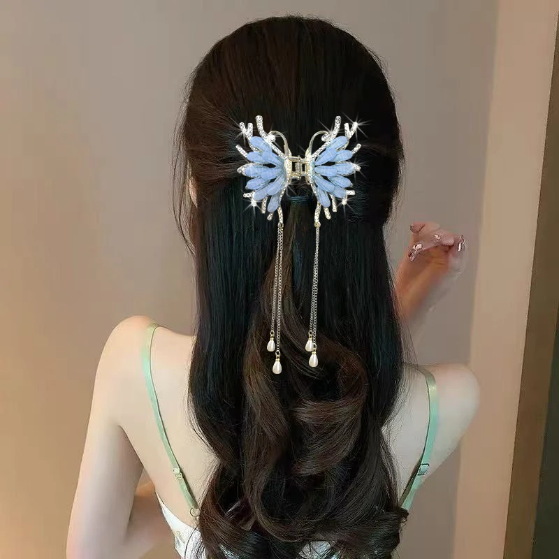 气质甜美蝴蝶流苏头发夹子超仙优雅半抓夹高颜值爆款百搭发卡头饰