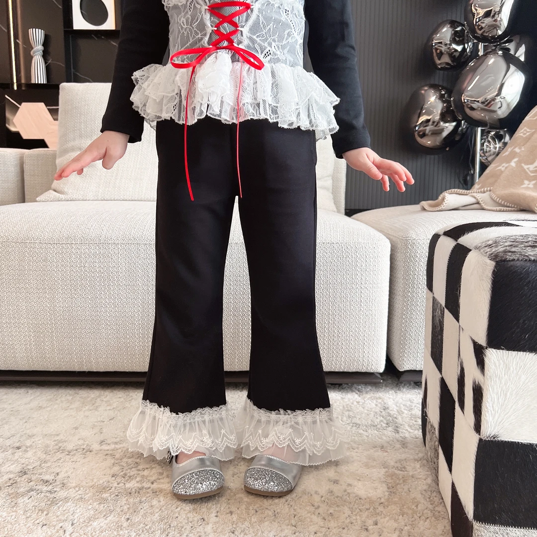 【馒头家】【现货】蕾丝花边微喇休闲裤春秋季女童精致百搭