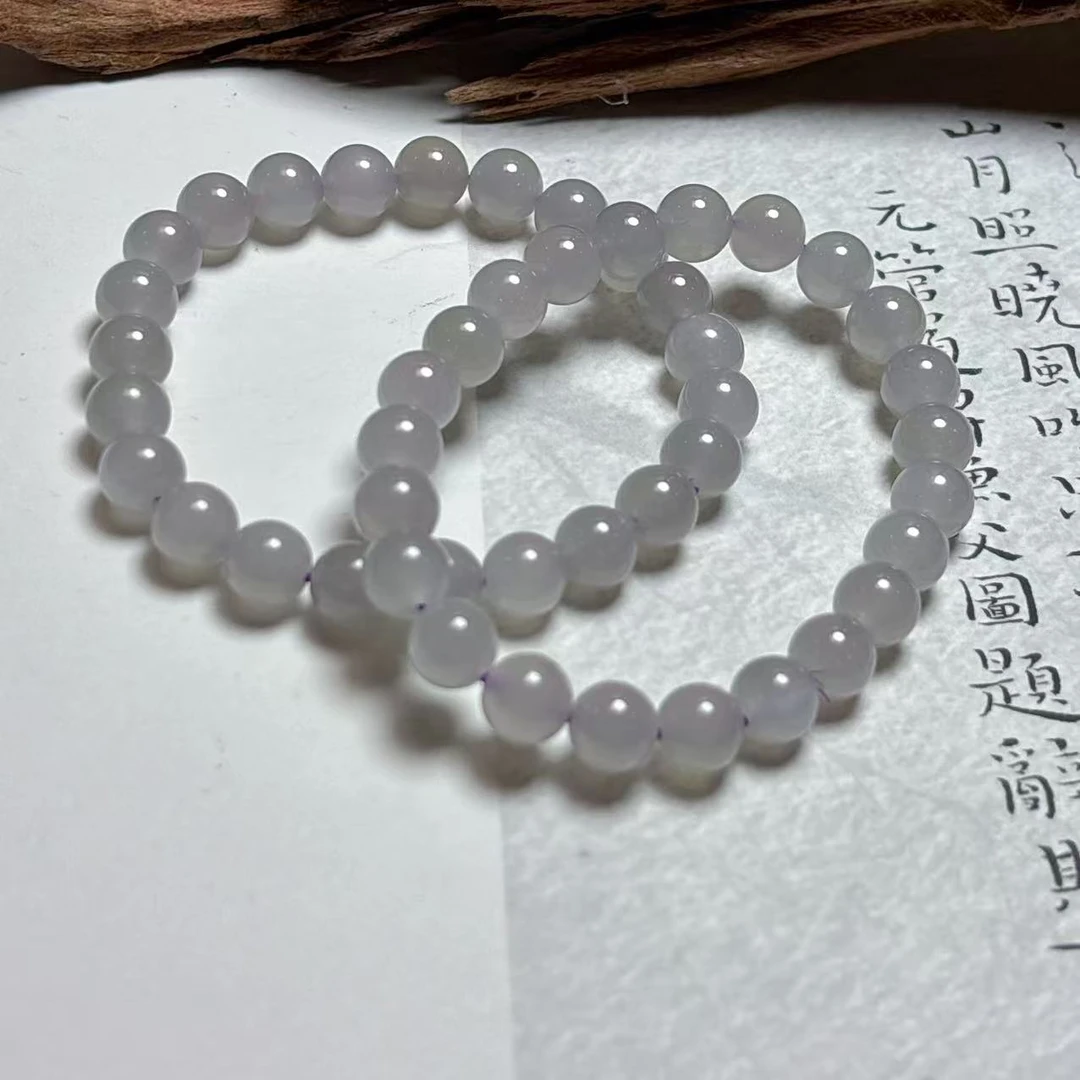 《老猪严选》HC112天然和田玉烟紫圆珠素圈手串约8mm多样性发其一