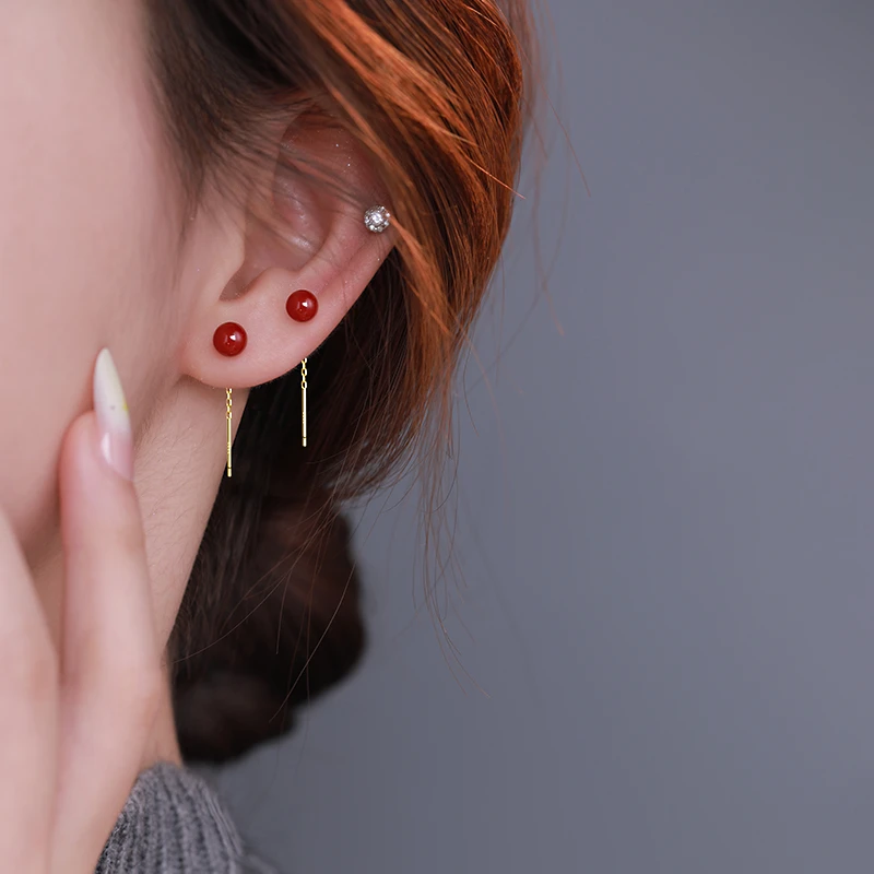 925银耳饰 红豆精致百搭耳线气质红色耳环精致设计感轻奢小众耳饰